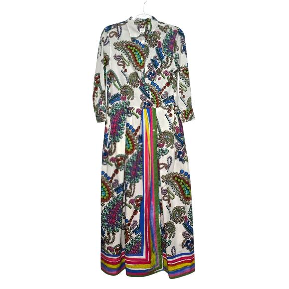 Sara Roka Poplin Maxi Shirt Dress Jewel Paisley Print Cotton Colorful 8 NWT - Picture 13 of 13